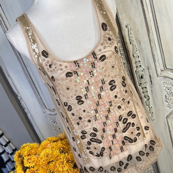 Andersen & Lauth Tan Sequin Embellished Tank Top - Picture 3 of 9